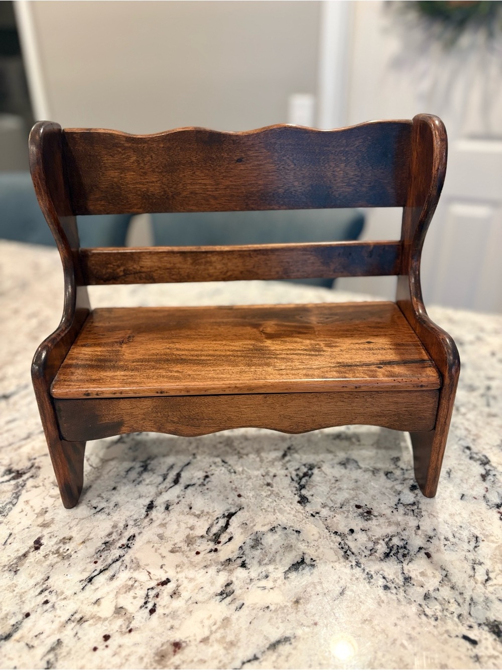 Vintage Chester B. Dunham Handcrafted Wooden Doll Bench Seat Miniature Furniture